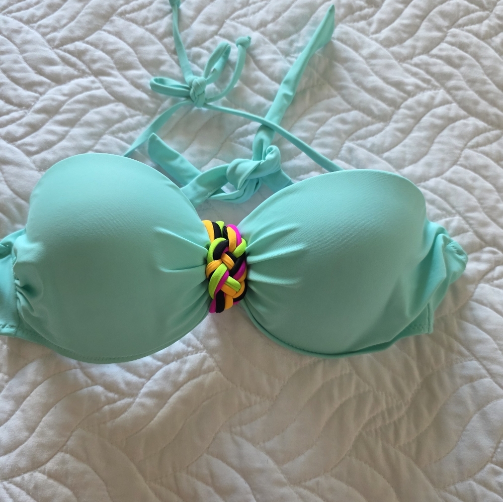 Aqua Bikini Top with Colorful Knot